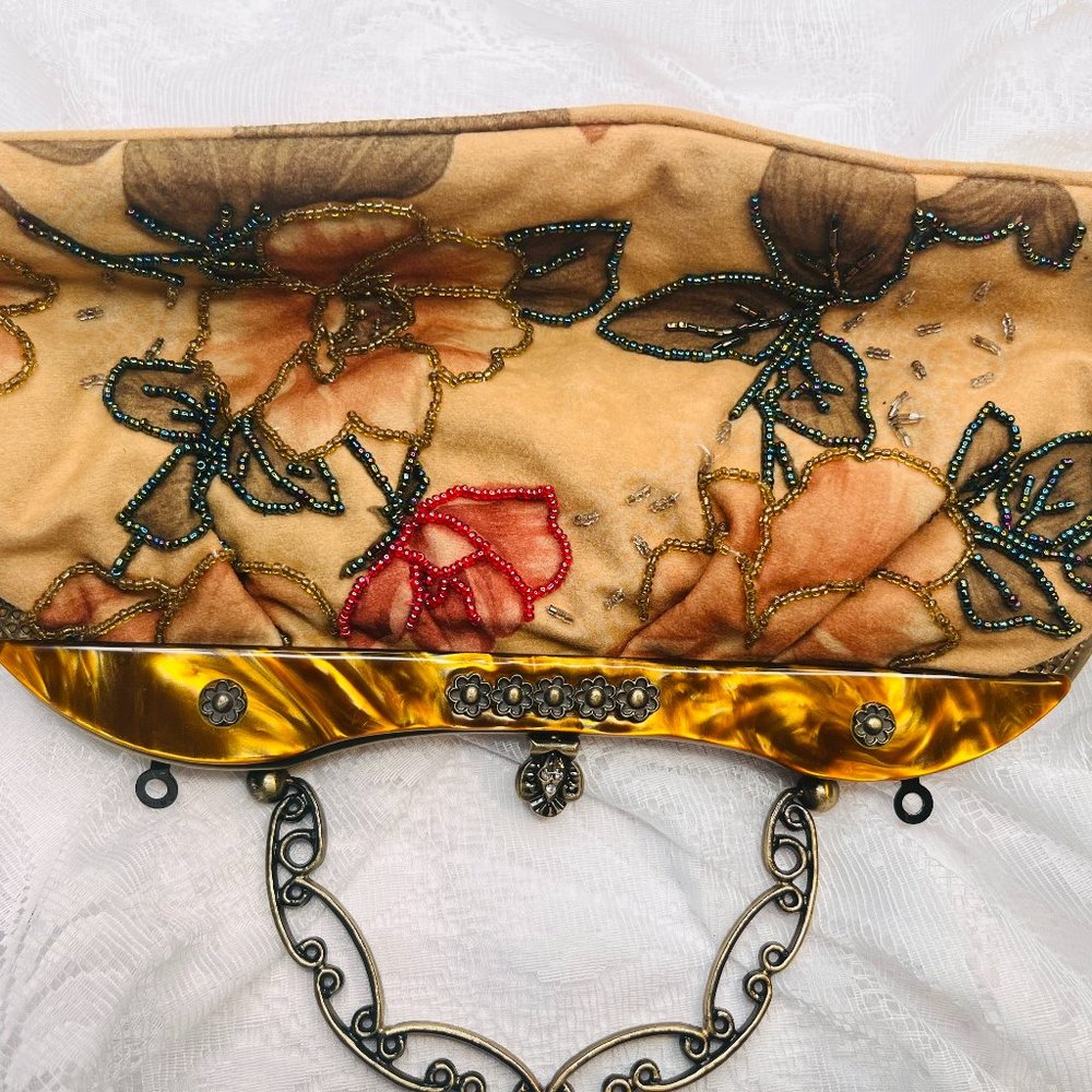 ✨ Vintage Art Deco Beaded Velvet Clutch – 1920s–1930s European Handmade